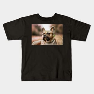 French bulldog with holi powder in the grass Kids T-Shirt